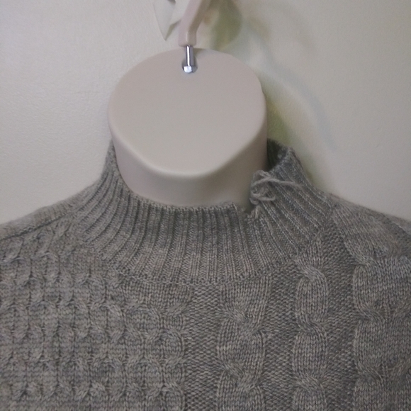 Zara Gray Cable Rhinestone Studded, Distressed Wool Blend Sweater - Picture 2 of 10